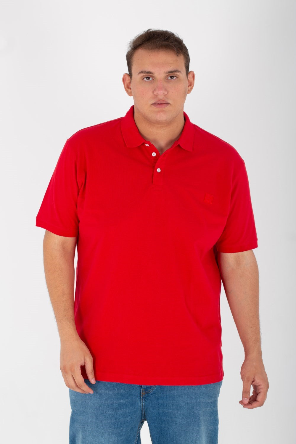 Men's Big Size Plain Basic Short Sleeve Polo T-Shirt In Red