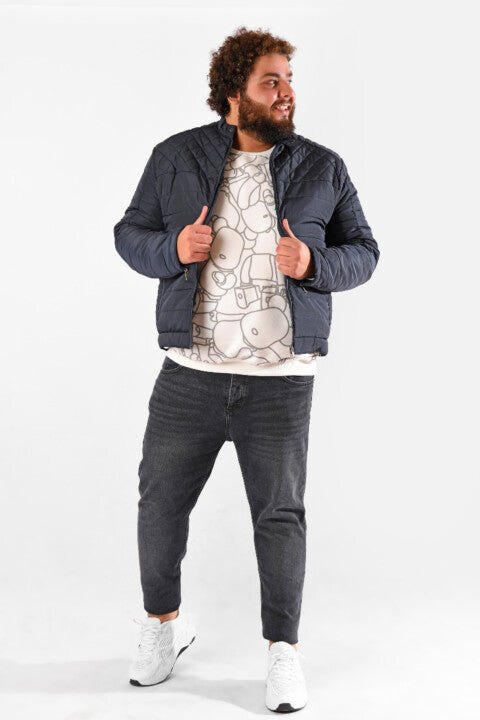 Men's Regular Fit Crew Neck Big Size Long Sleeves Padded Sweatshirt