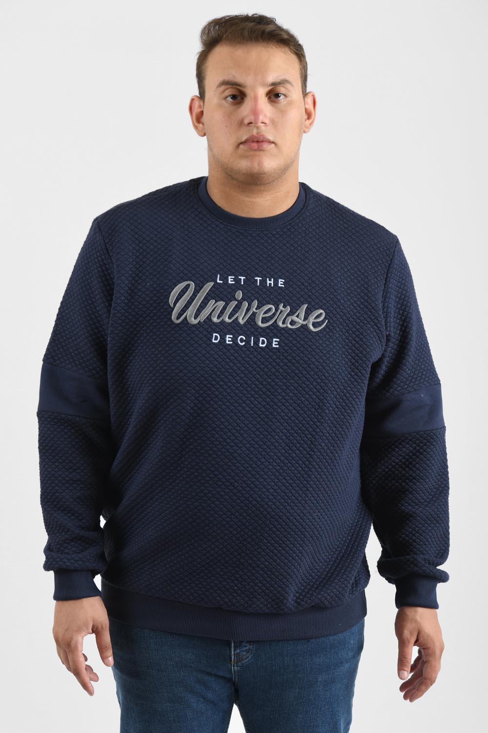 Men's Front Chest Printed Long Sleeve Rounded Neck Big Size Sweatshirt