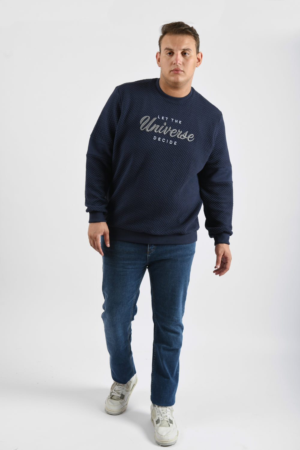 Men's Front Chest Printed Long Sleeve Rounded Neck Big Size Sweatshirt