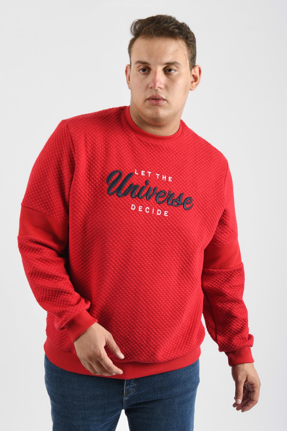 Men's Front Chest Printed Long Sleeve Rounded Neck Big Size Sweatshirt
