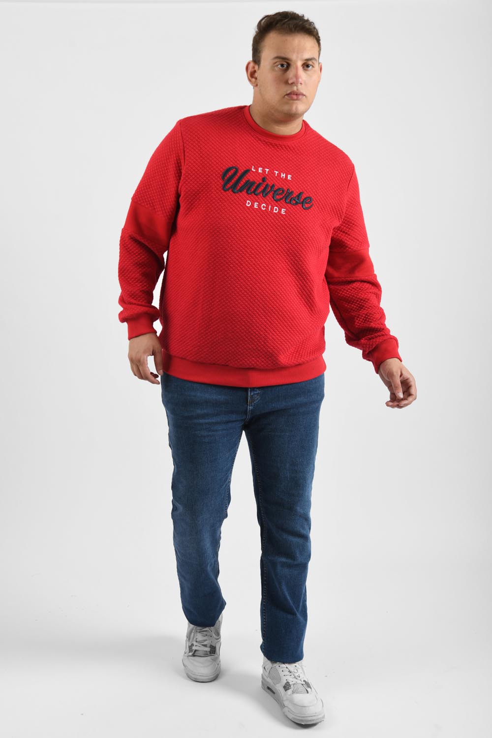 Men's Front Chest Printed Long Sleeve Rounded Neck Big Size Sweatshirt