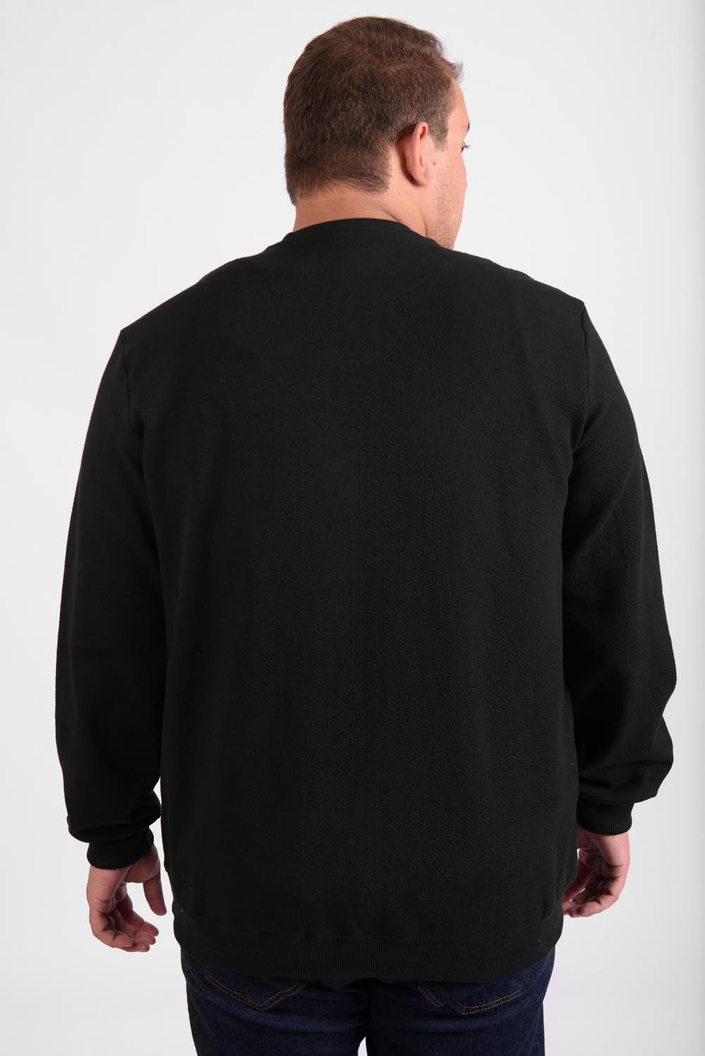 Men's Big Size Long Sleeve Rounded Neck Front Chest Printed Padded Melton Sweatshirt
