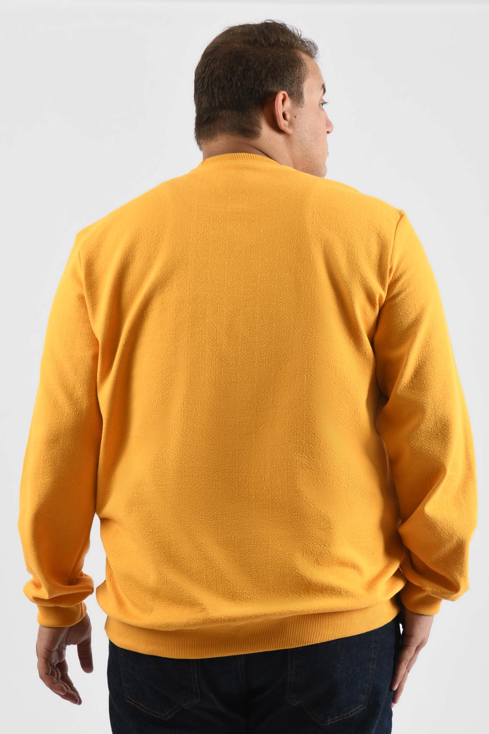 Men's Big Size Long Sleeve Rounded Neck Front Chest Printed Padded Melton Sweatshirt