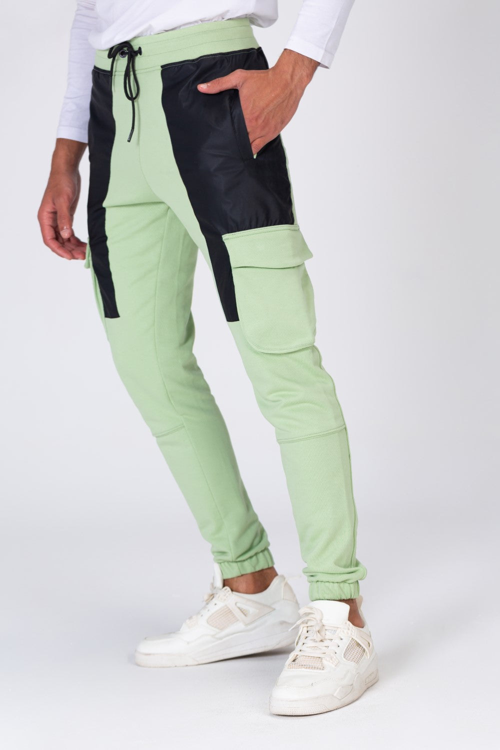 Mens Sweatpants With Leather Front And Side Pockets