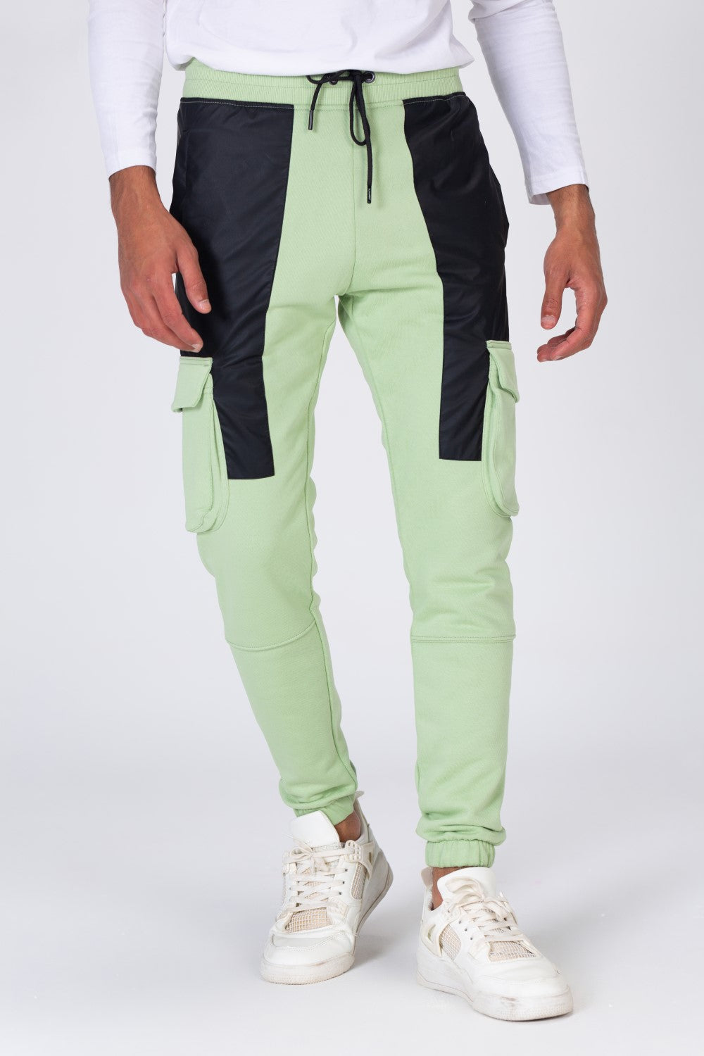 Mens Sweatpants With Leather Front And Side Pockets