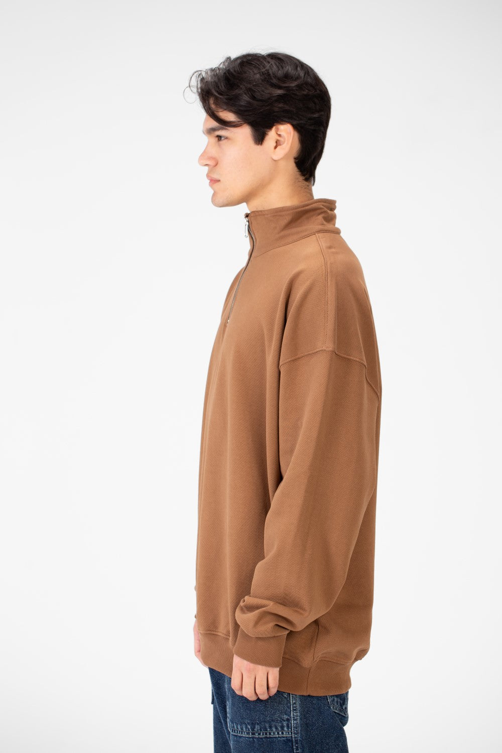 Men's Plain Oversize Sweatshirt With Half Zipper