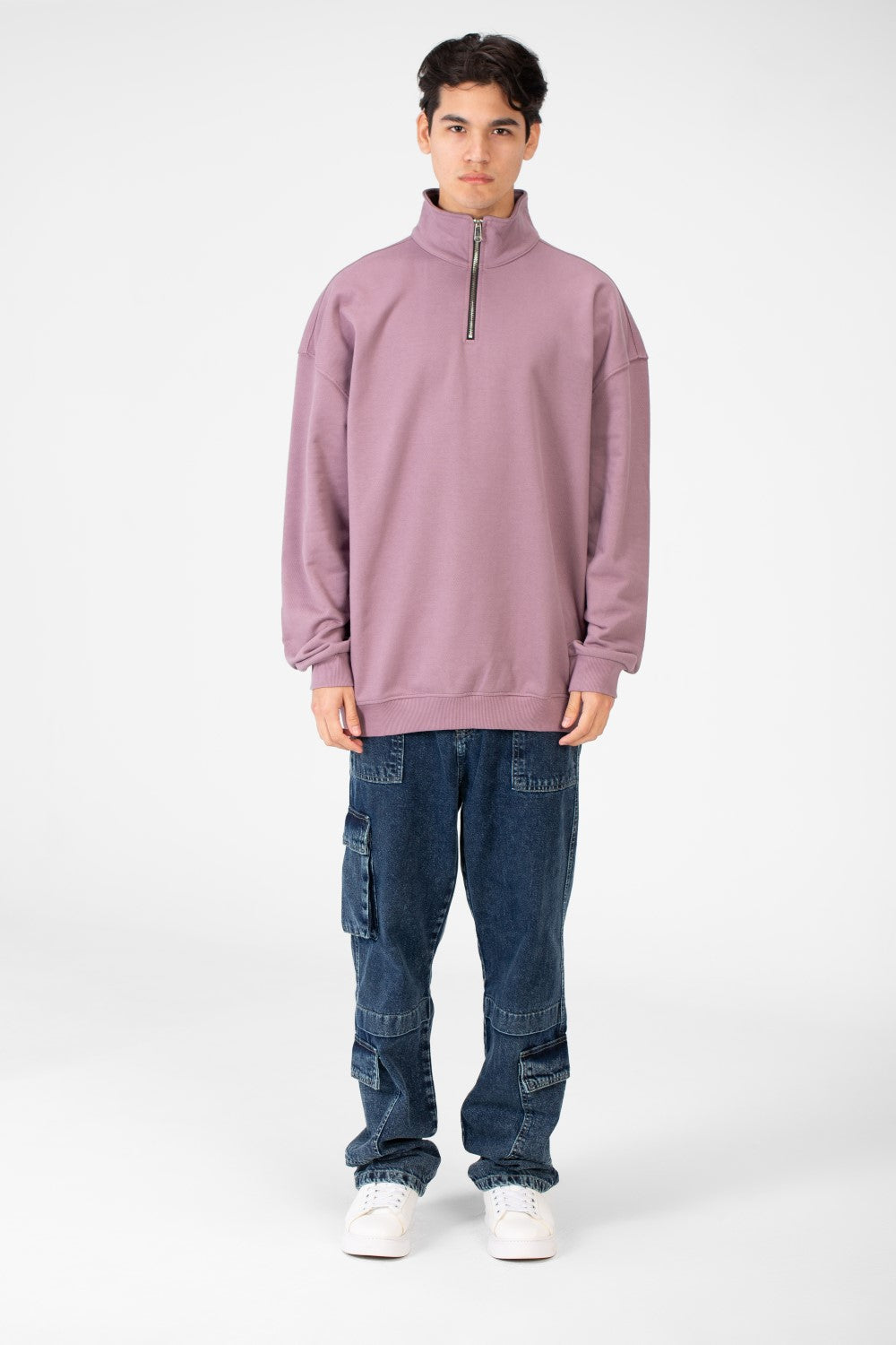 Men's Plain Oversize Sweatshirt With Half Zipper