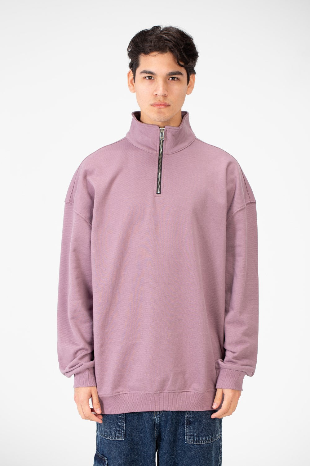 Men's Plain Oversize Sweatshirt With Half Zipper