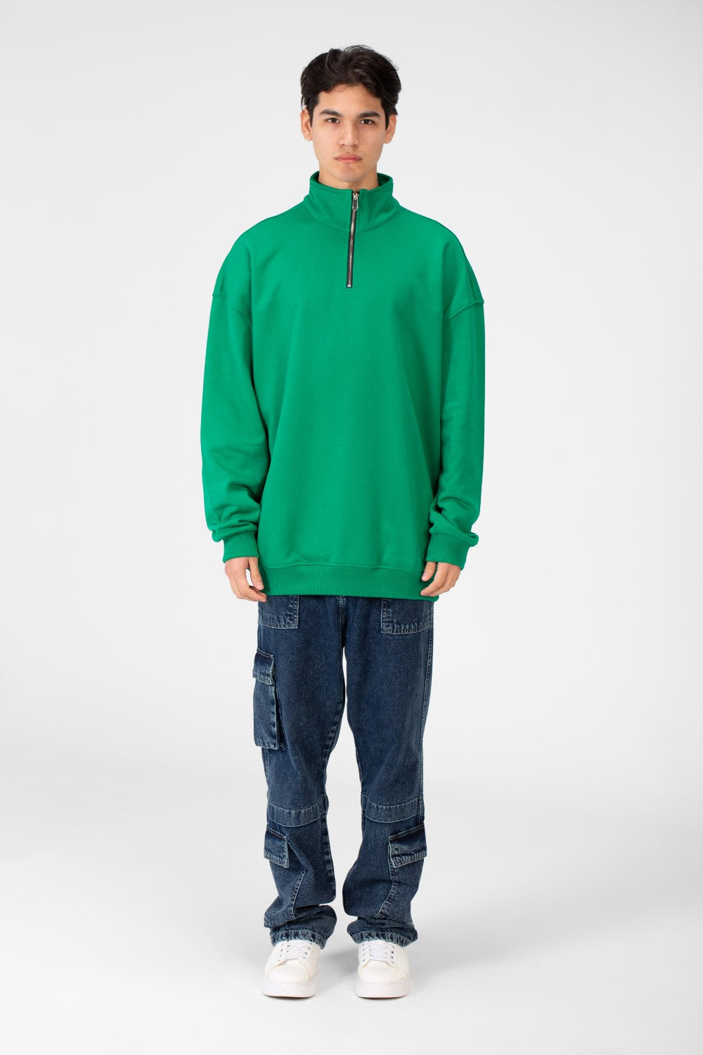 Men's Plain Oversize Sweatshirt With Half Zipper