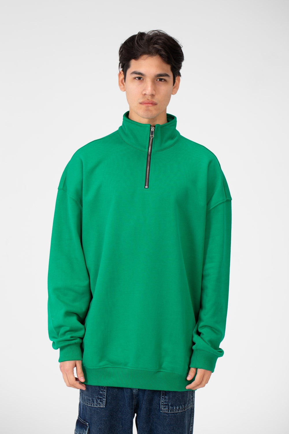 Men's Plain Oversize Sweatshirt With Half Zipper