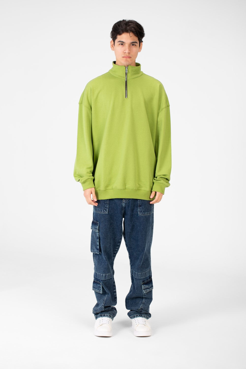 Men's Plain Oversize Sweatshirt With Half Zipper