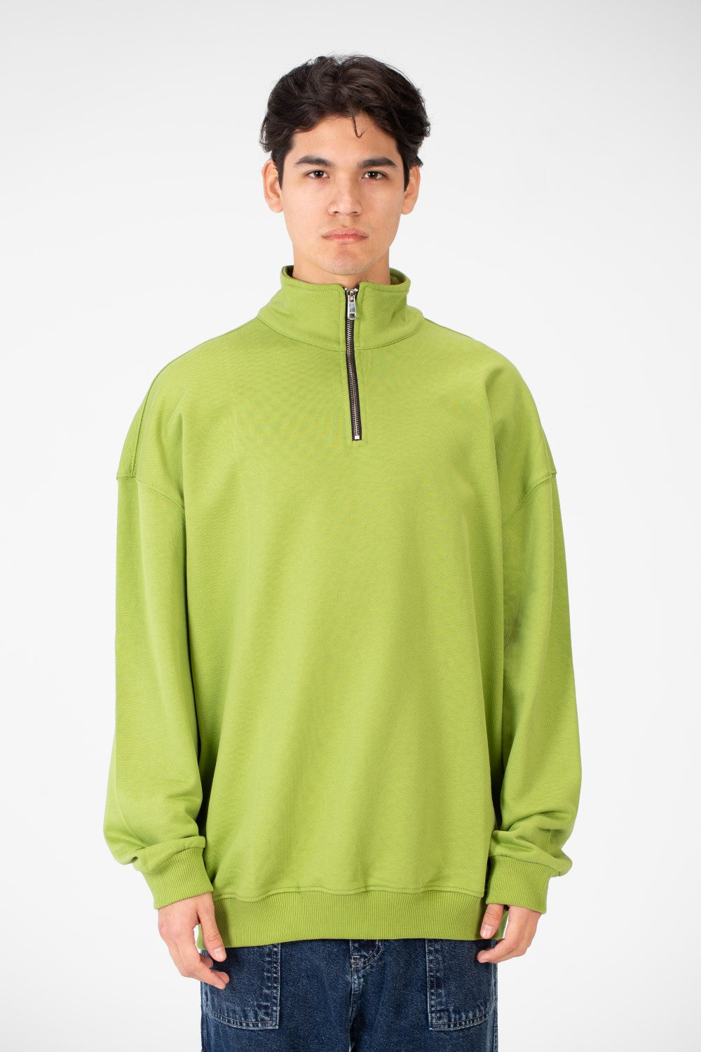 Men's Plain Oversize Sweatshirt With Half Zipper