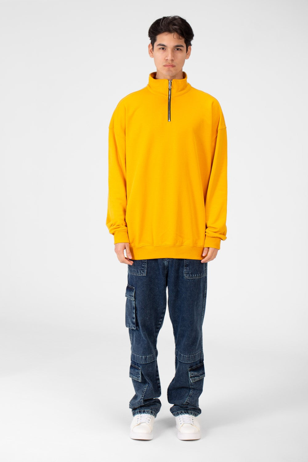 Men's Plain Oversize Sweatshirt With Half Zipper
