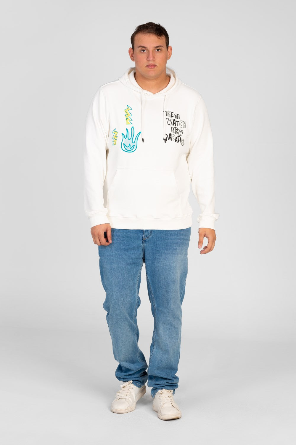 Men's Big Size Printed Sweatshirt With Kangaroo Pocket