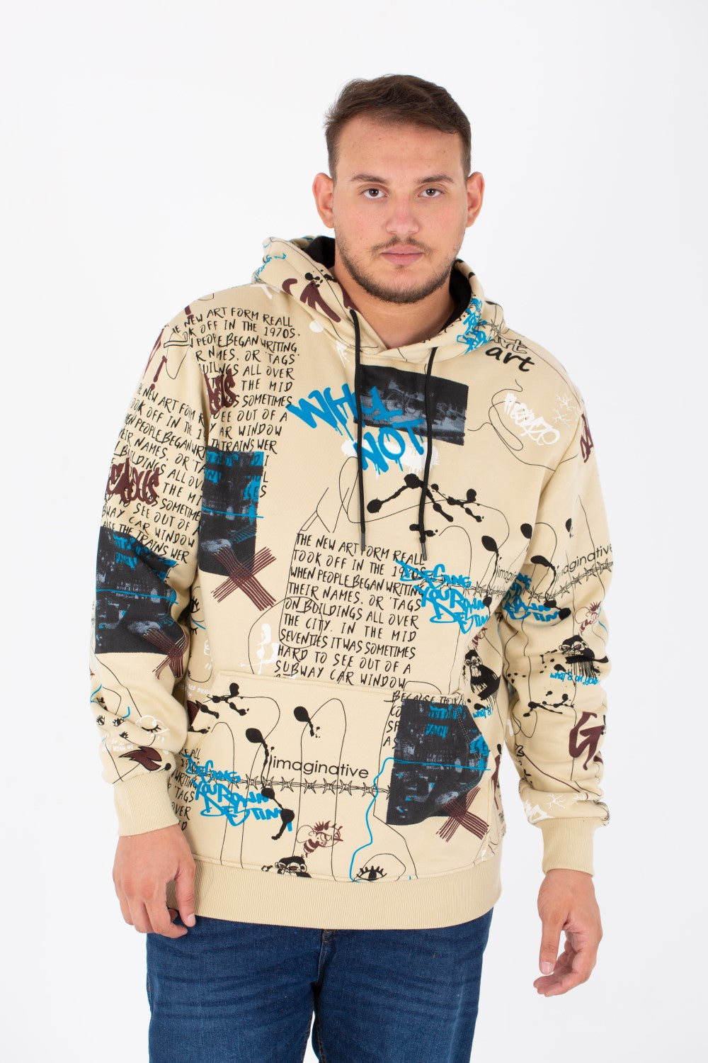 Men's Big Size Hoodie Sweatshirt With Full Print And Melton Material