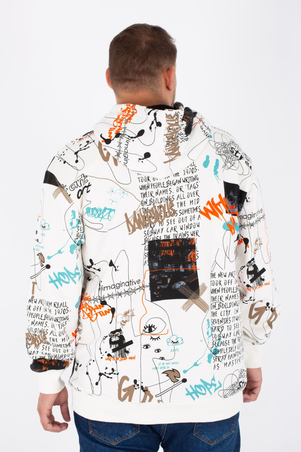 Men's Big Size Hoodie Sweatshirt With Full Print And Melton Material