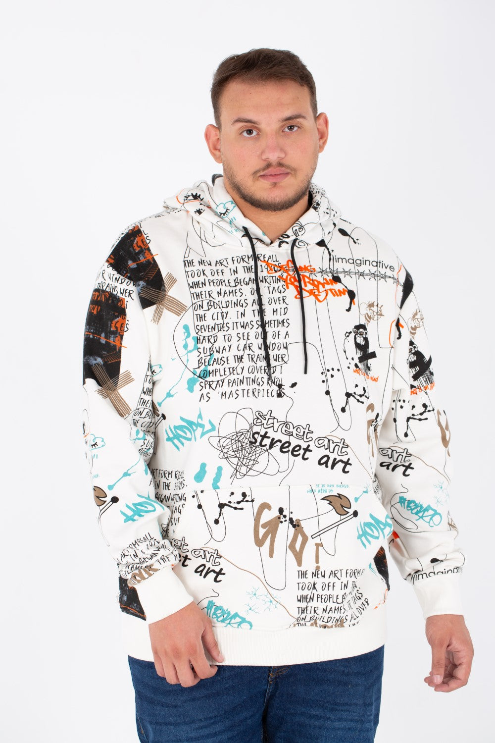 Men's Big Size Hoodie Sweatshirt With Full Print And Melton Material