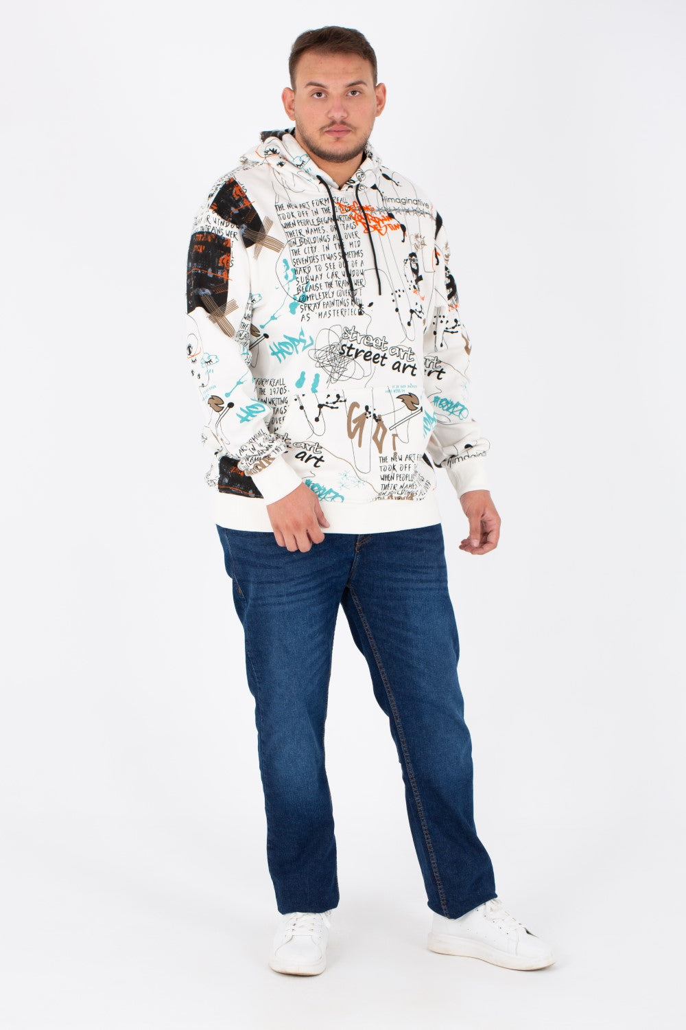 Men's Big Size Hoodie Sweatshirt With Full Print And Melton Material
