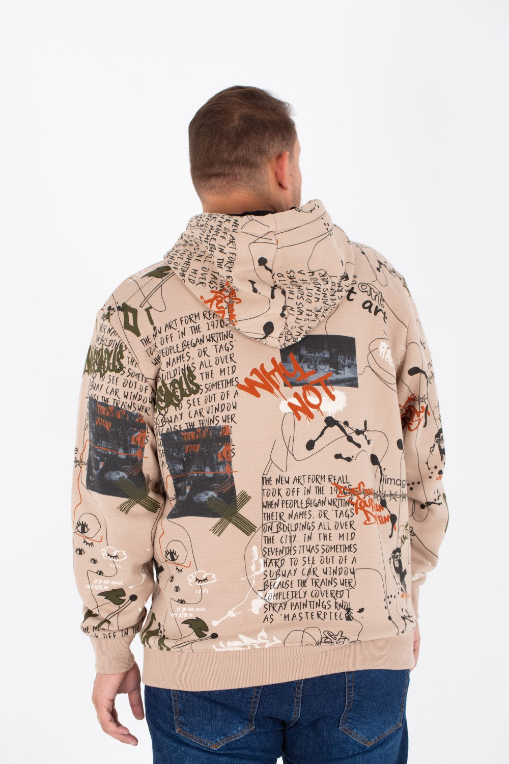 Men's Big Size Hoodie Sweatshirt With Full Print And Melton Material