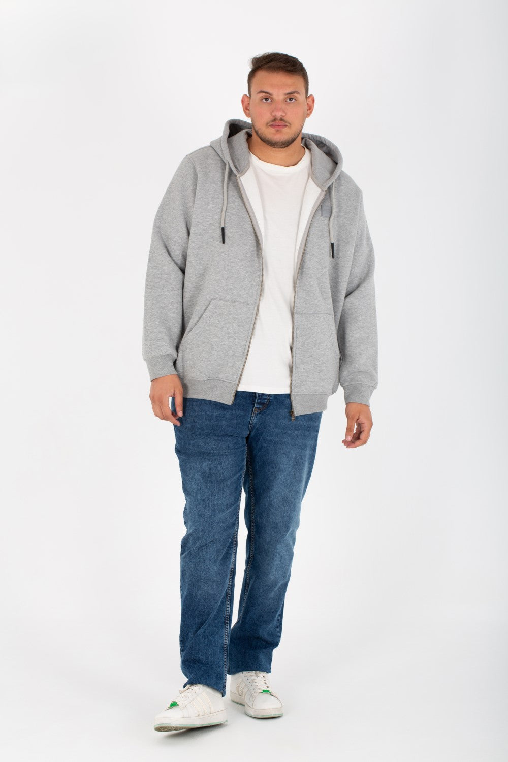 Men's Big Size Padded Hooded Full Zipper Made Of Soft Melton Basic Sweatshirt