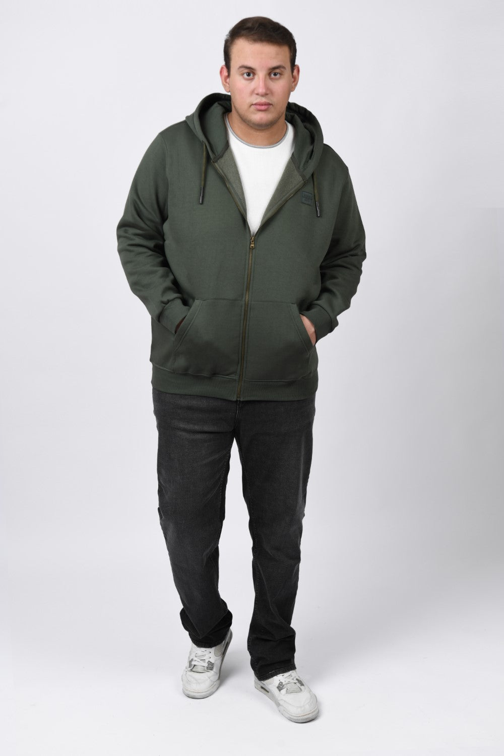 Men's Big Size Padded Hooded Full Zipper Made Of Soft Melton Basic Sweatshirt