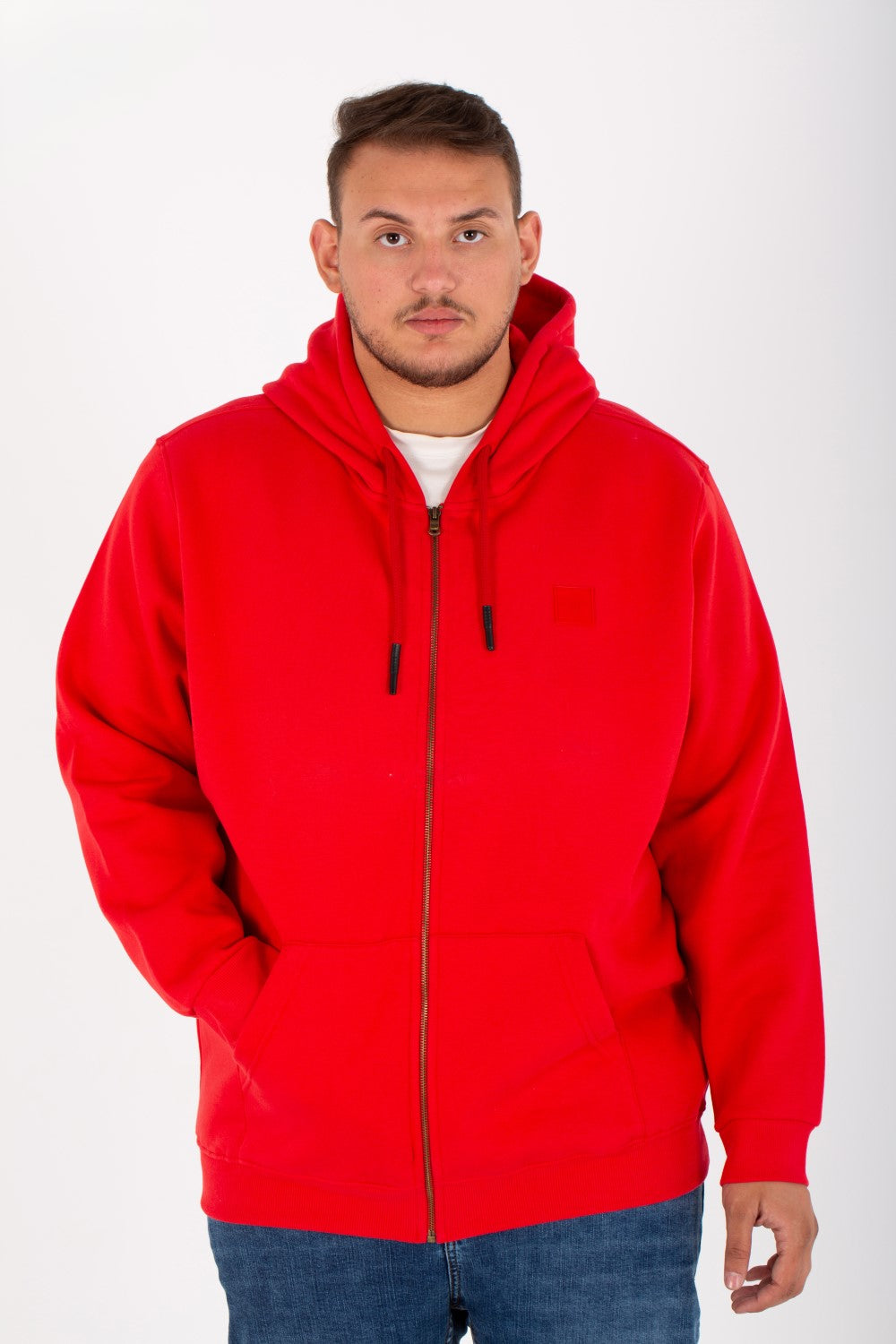 Men's Big Size Padded Hooded Full Zipper Made Of Soft Melton Basic Sweatshirt