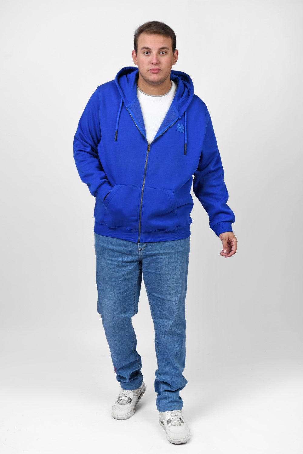 Men's Big Size Padded Hooded Full Zipper Made Of Soft Melton Basic Sweatshirt