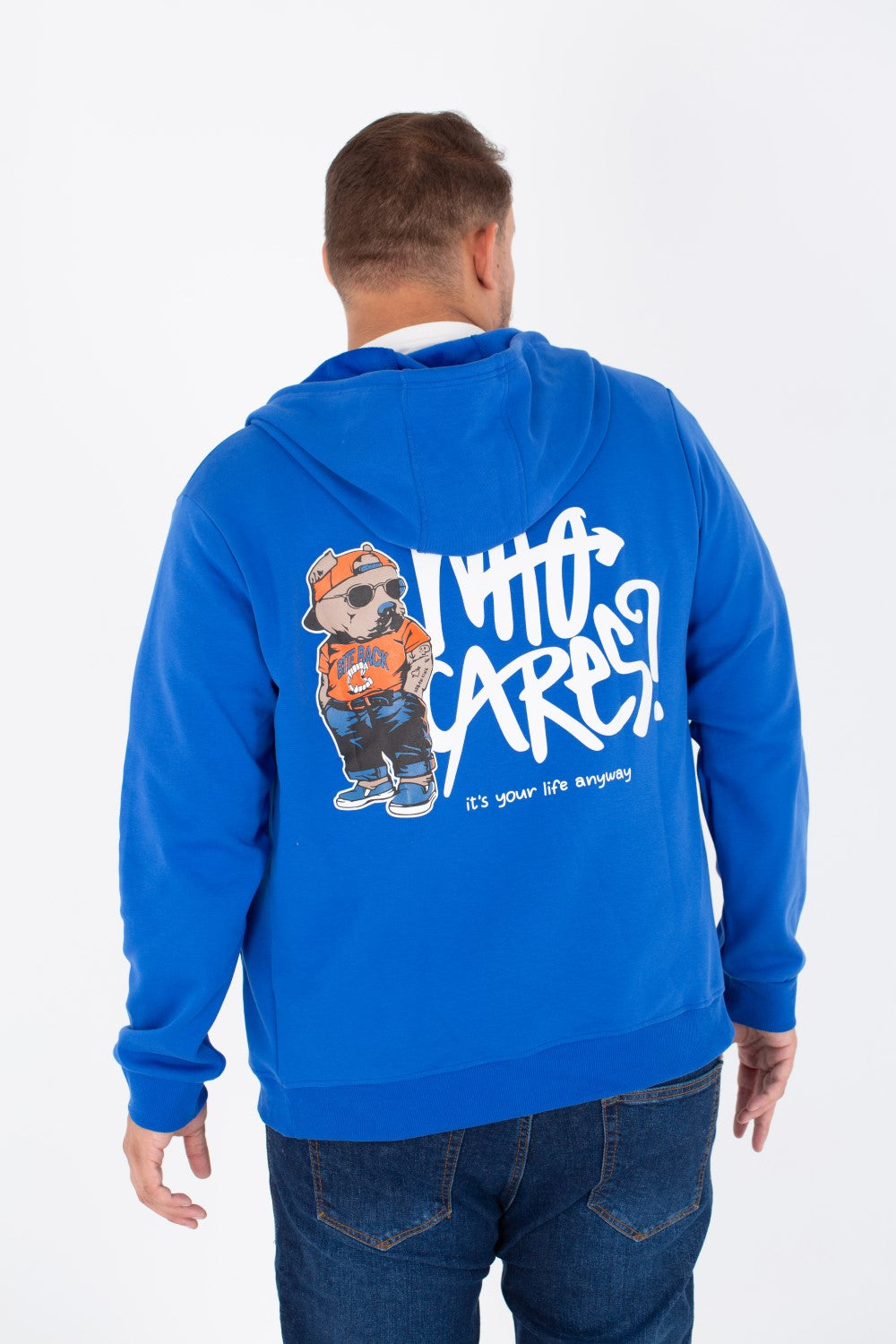 Men's Big Size Sweatshirt With A Front Zipper And A Print On The Front And Back