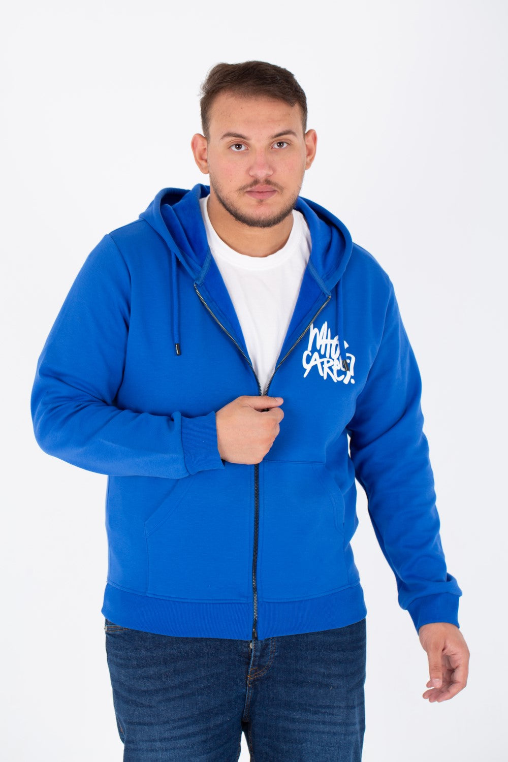 Men's Big Size Sweatshirt With A Front Zipper And A Print On The Front And Back