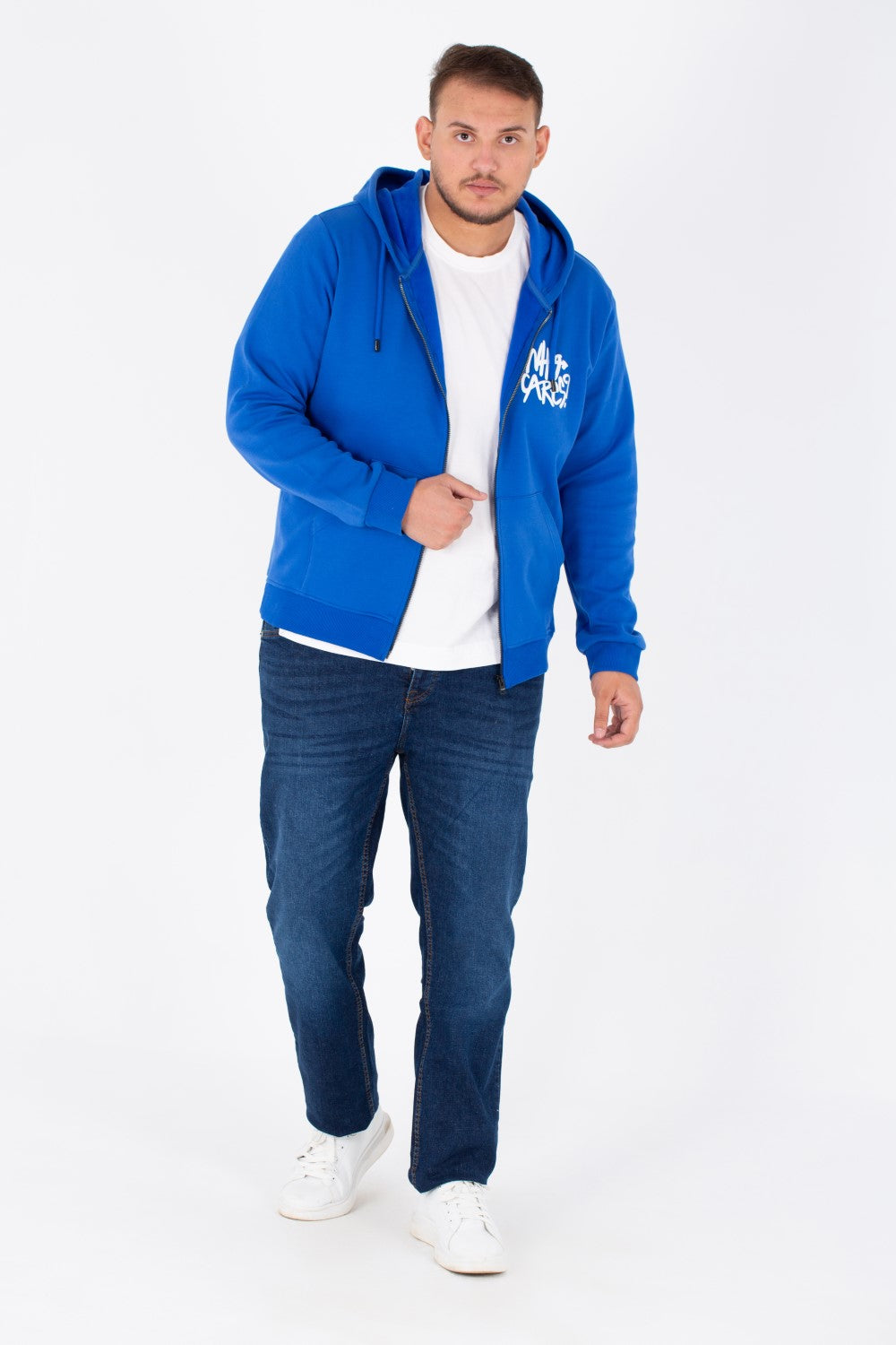 Men's Big Size Sweatshirt With A Front Zipper And A Print On The Front And Back