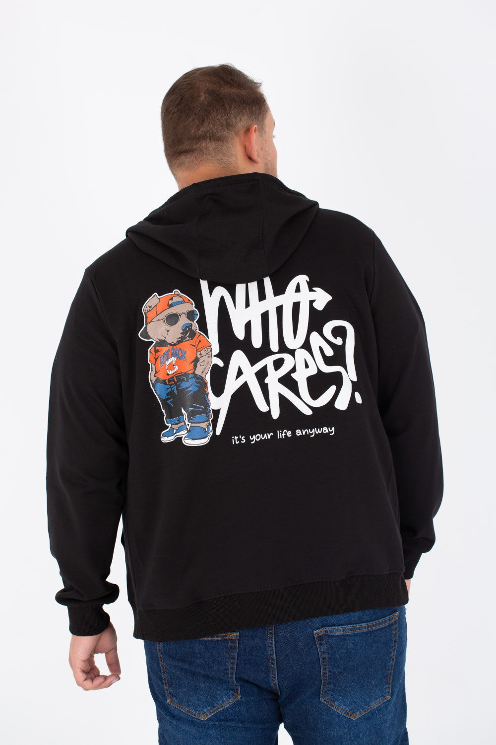 Men's Big Size Sweatshirt With A Front Zipper And A Print On The Front And Back