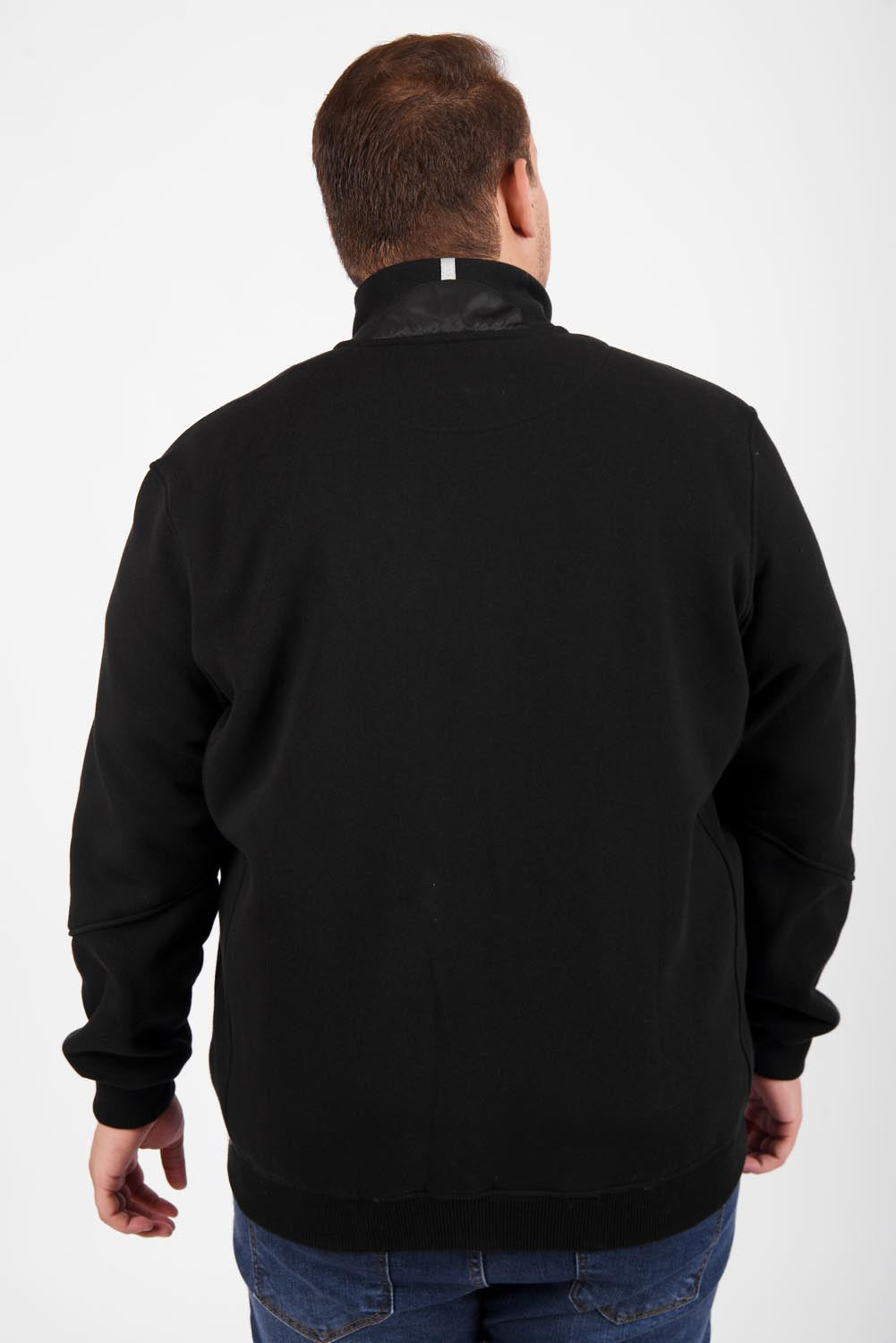 Men's Big Size Full Zipper Padded Basic Melton High Neck Sweatshirt