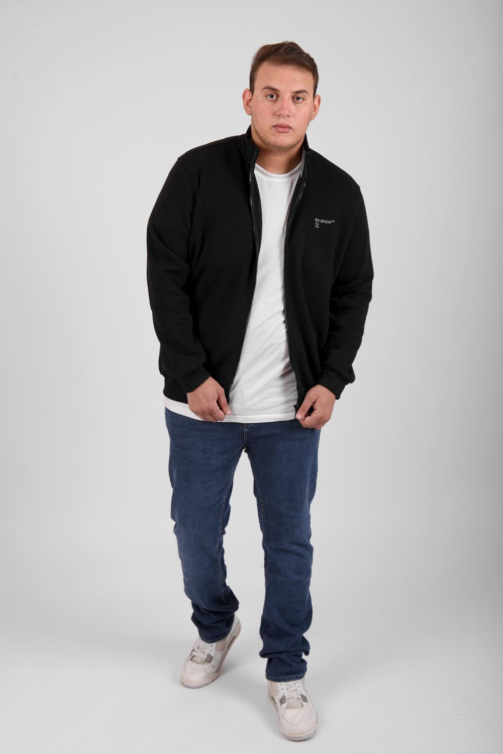 Men's Big Size Full Zipper Padded Basic Melton High Neck Sweatshirt