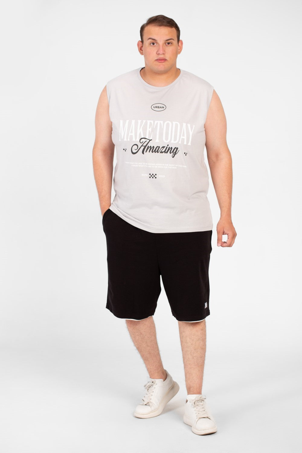 Men's Big Size Tomato Summer Sleeveless T-Shirt With Modern Front Print