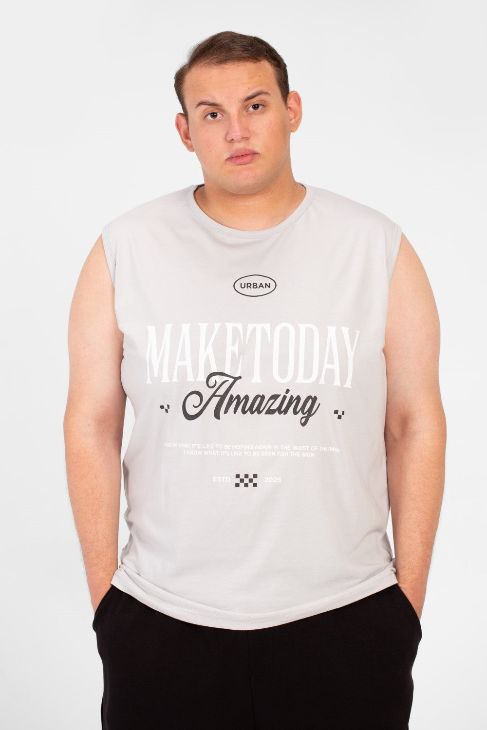 Men's Big Size Tomato Summer Sleeveless T-Shirt With Modern Front Print