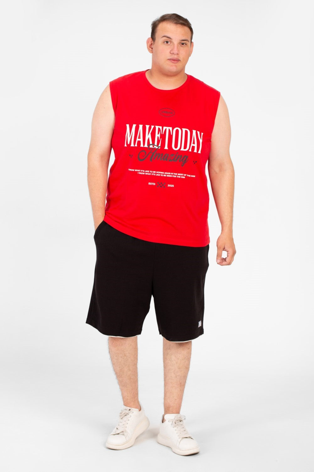 Men's Big Size Tomato Summer Sleeveless T-Shirt With Modern Front Print