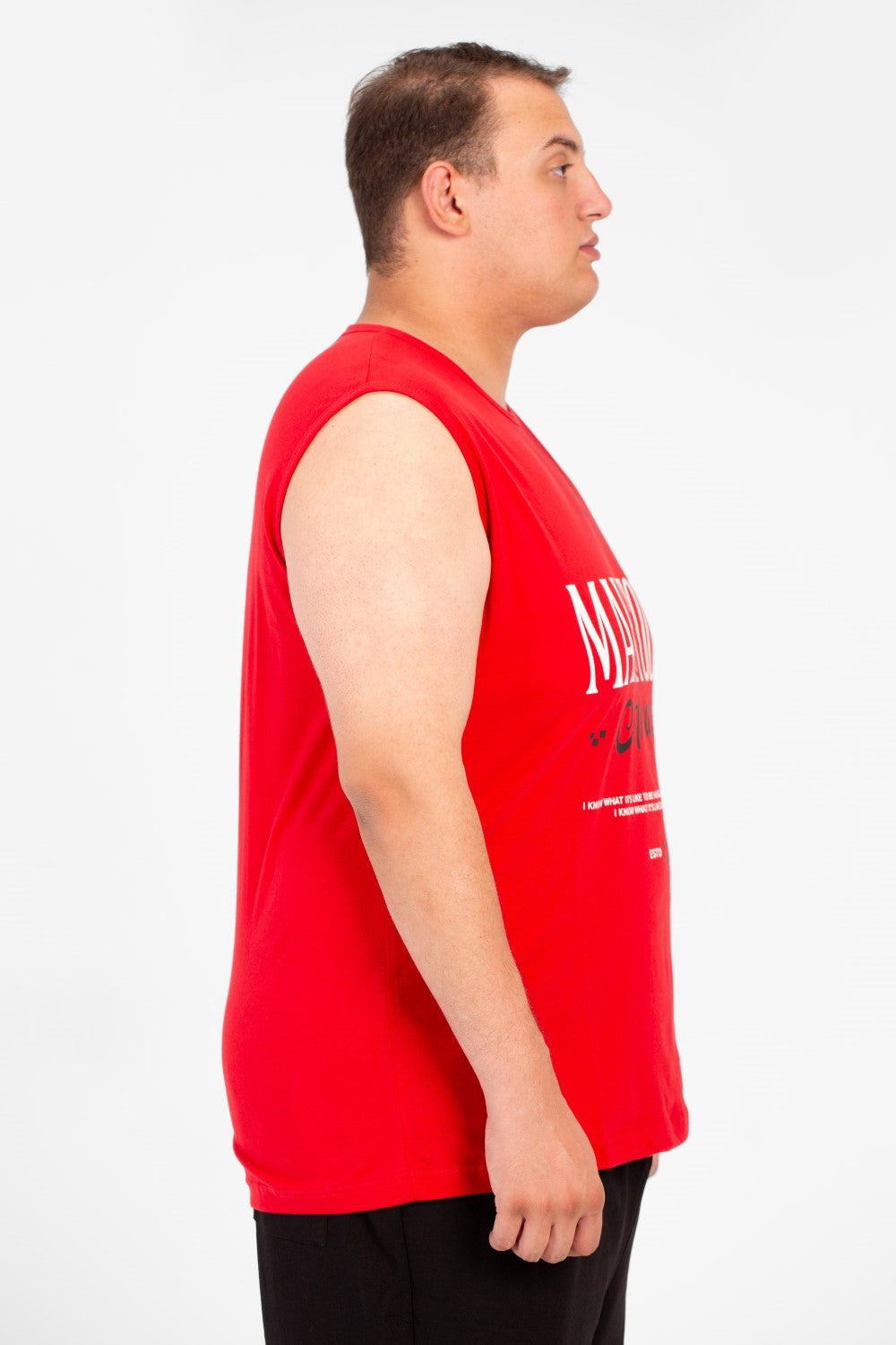 Men's Big Size Tomato Summer Sleeveless T-Shirt With Modern Front Print