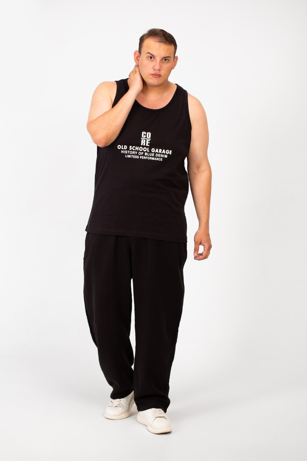 Men's Big Size Cut T-shirt With A Wide Collar And A Front Text Print