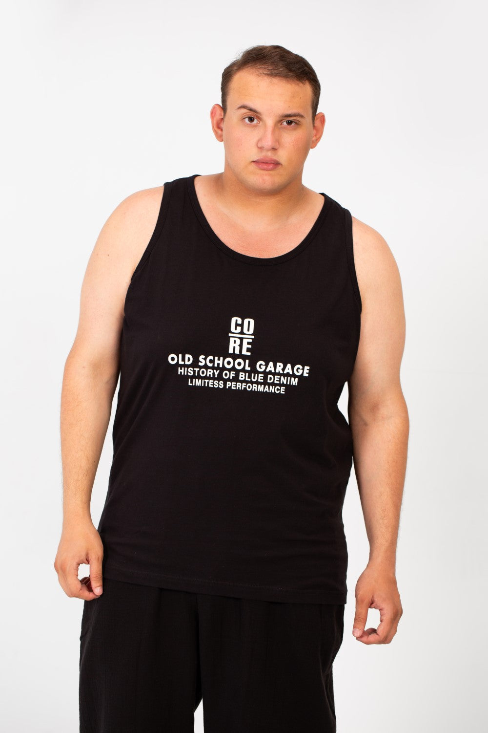 Men's Big Size Cut T-shirt With A Wide Collar And A Front Text Print