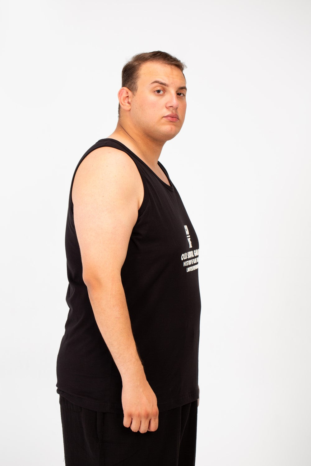 Men's Big Size Cut T-shirt With A Wide Collar And A Front Text Print