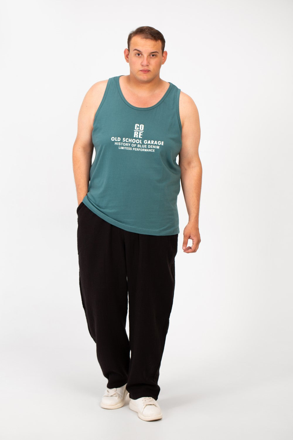 Men's Big Size Cut T-shirt With A Wide Collar And A Front Text Print