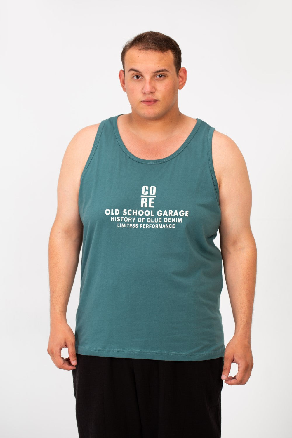 Men's Big Size Cut T-shirt With A Wide Collar And A Front Text Print