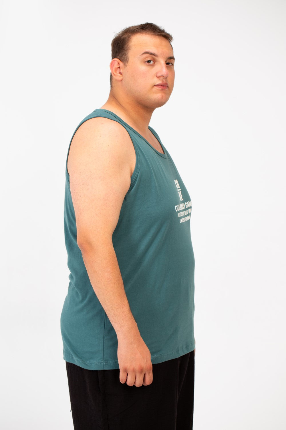 Men's Big Size Cut T-shirt With A Wide Collar And A Front Text Print