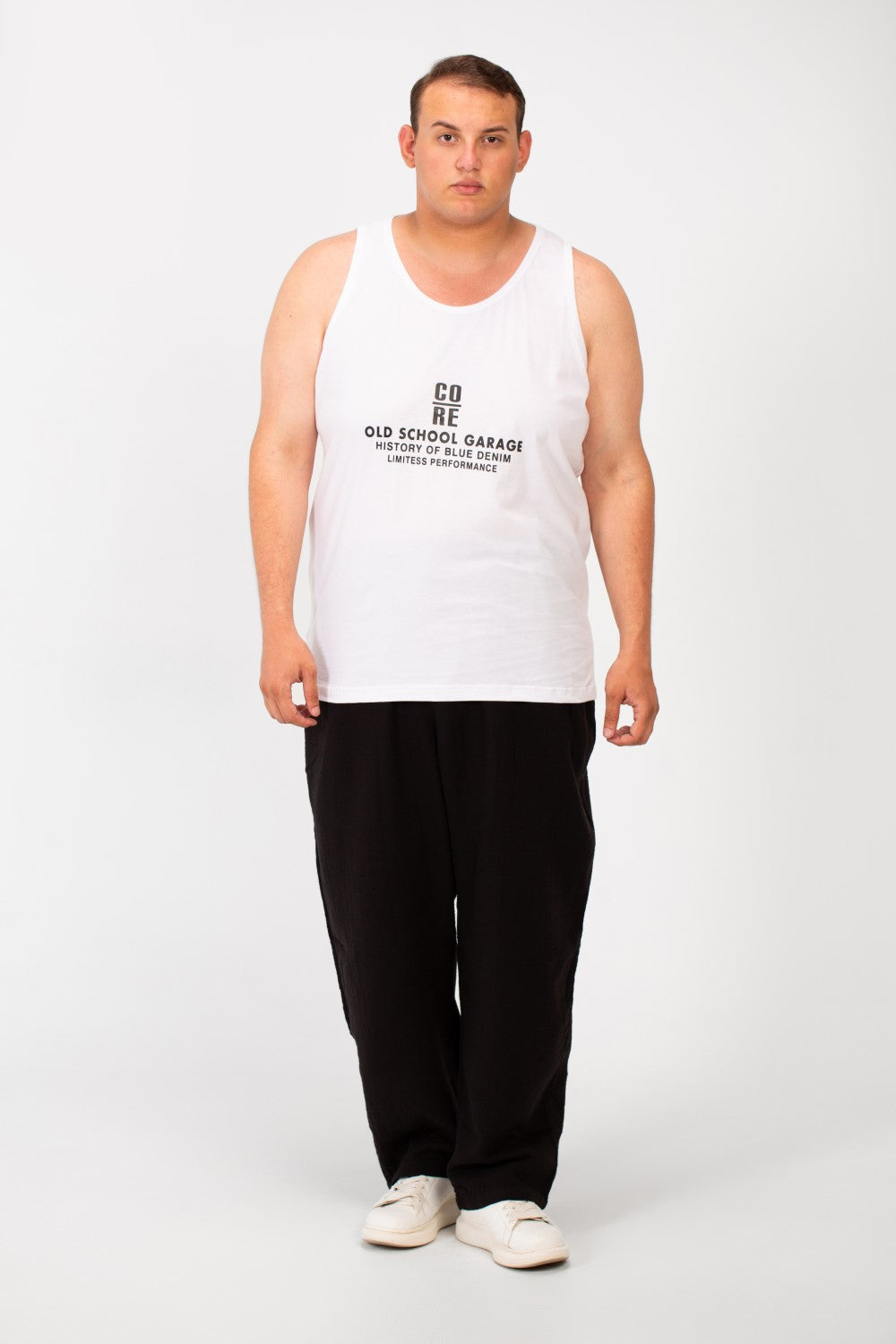 Men's Big Size Cut T-shirt With A Wide Collar And A Front Text Print