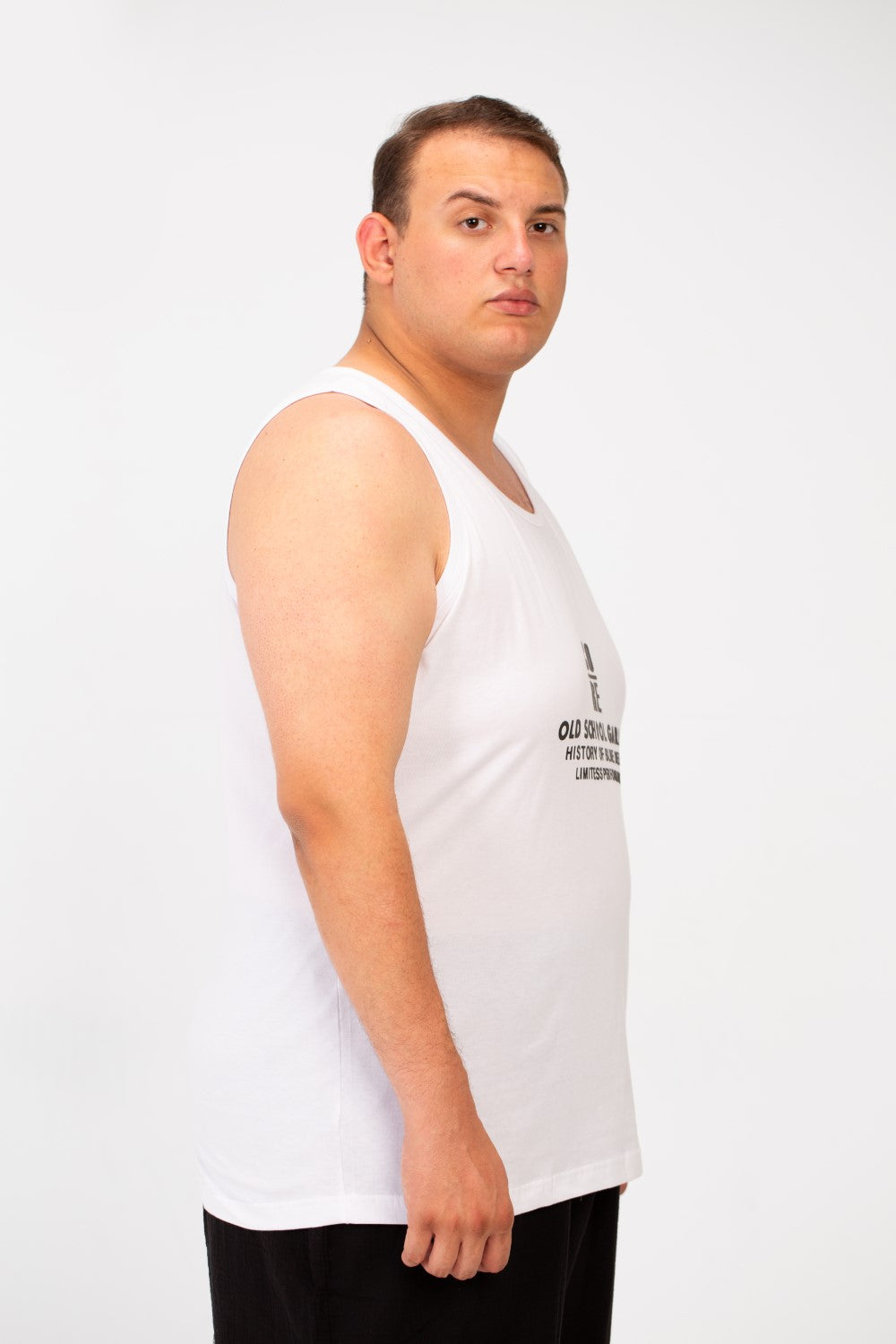 Men's Big Size Cut T-shirt With A Wide Collar And A Front Text Print