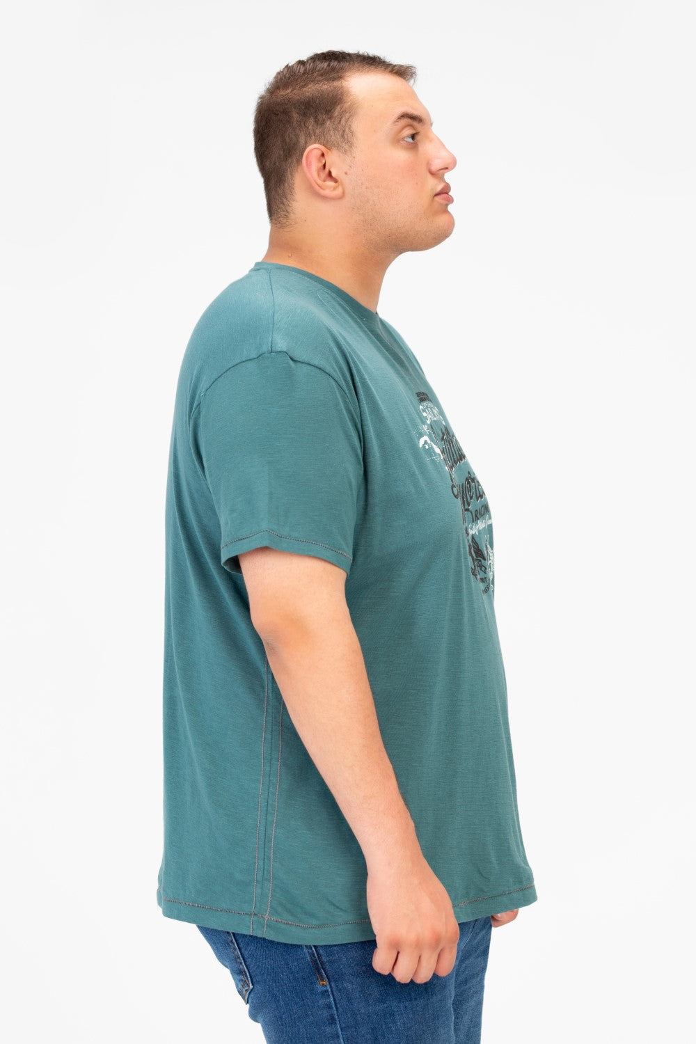 تي شيرت رجالي كبير الحجم مطبوع بأكمام قصيرة ورقبة دائرية