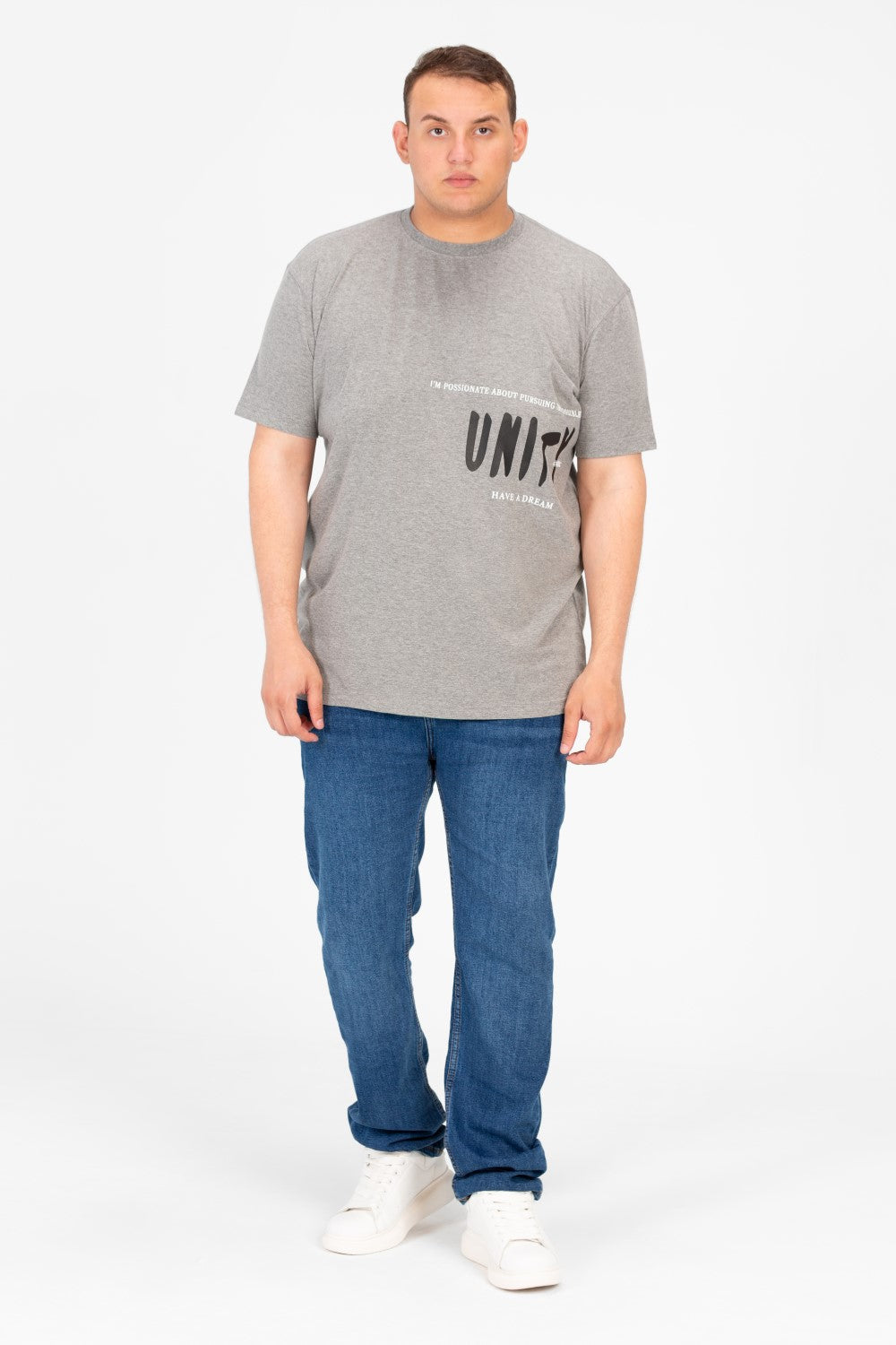 تي شيرت رجالي كبير الحجم برقبة دائرية وأكمام نصف مطبوعة من الأمام