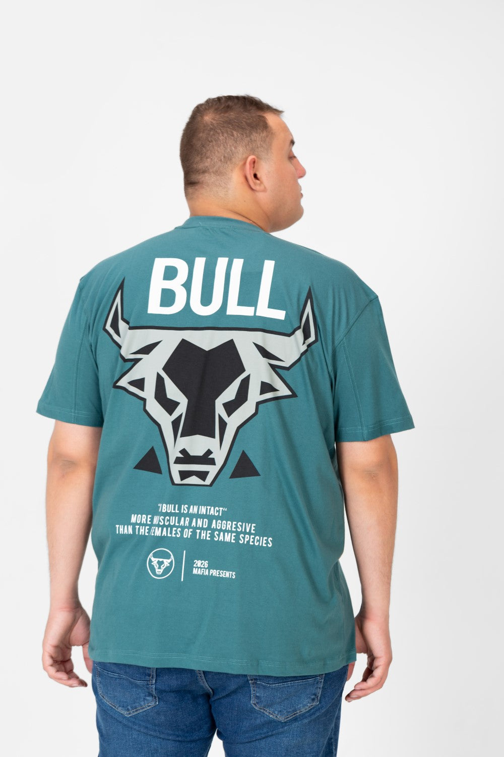 تي شيرت رجالي مطبوع برقبة دائرية مقاس كبير