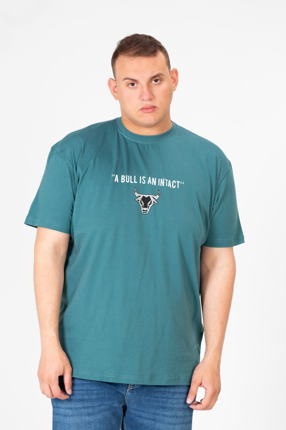 تي شيرت رجالي مطبوع برقبة دائرية مقاس كبير